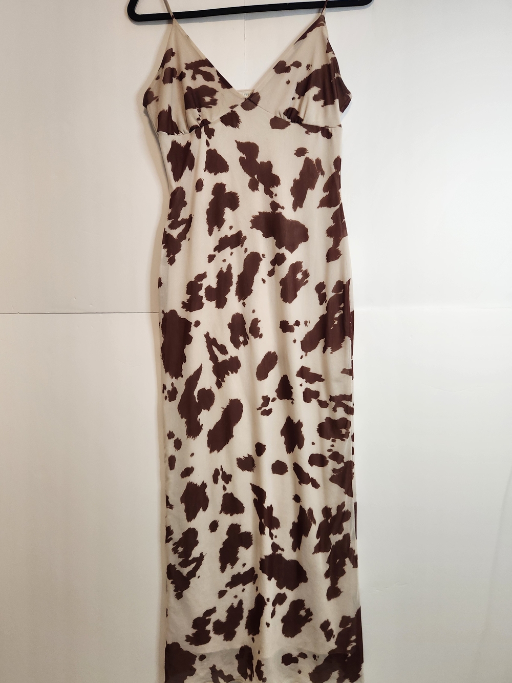 See You Monday Cream Slip Maxi Dress with Brown Cow-Print